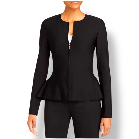 ST. JOHN CAVIAR  Zip-front Sculpted Milano Knit Fit-&-flare Peplum Jacket Sz 10 - Picture 2 of 9